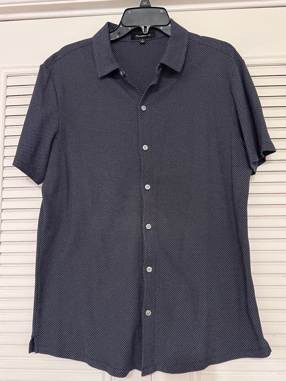 WESTZEROONE Men's Navy Micro-Pattern Short Sleeve Button-Up Shirt